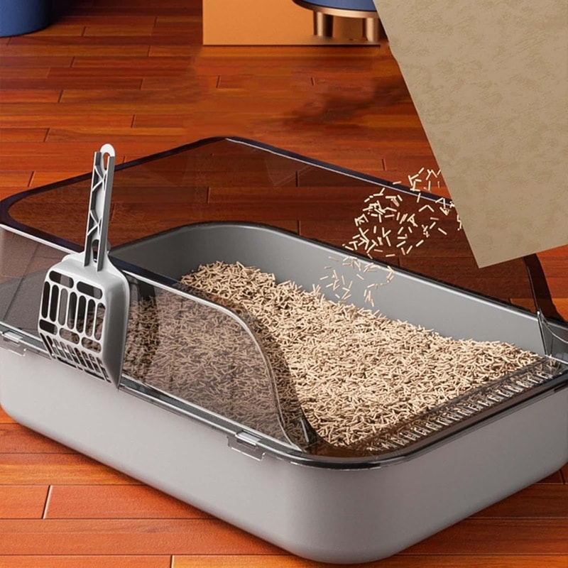 Semi Enclosed Cat Litter Box Splashproof Kitty Toilet With Cleaning Basin 2