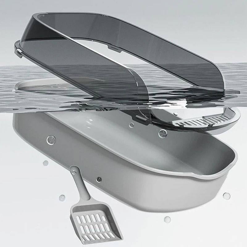 Semi Enclosed Cat Litter Box Splashproof Kitty Toilet With Cleaning Basin 3