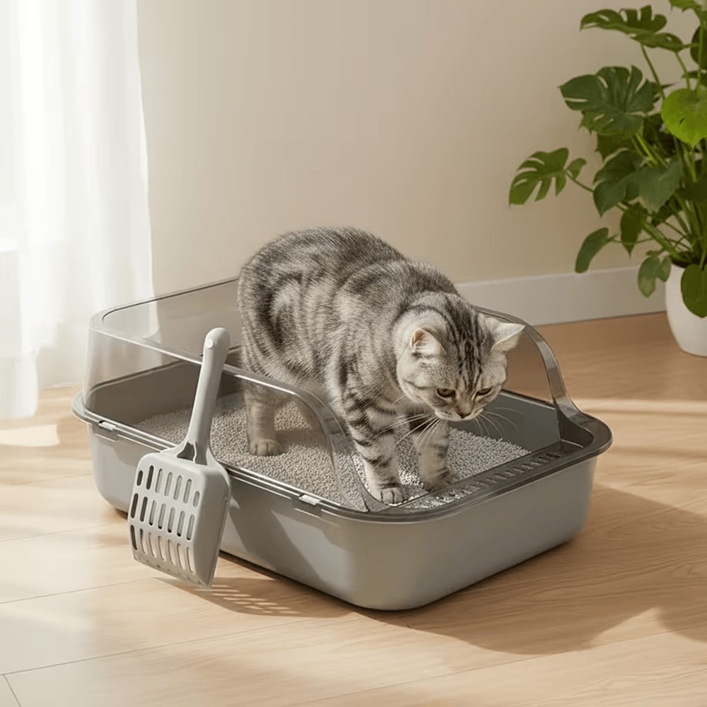 Semi Enclosed Cat Litter Box Splashproof Kitty Toilet With Cleaning Basin 0
