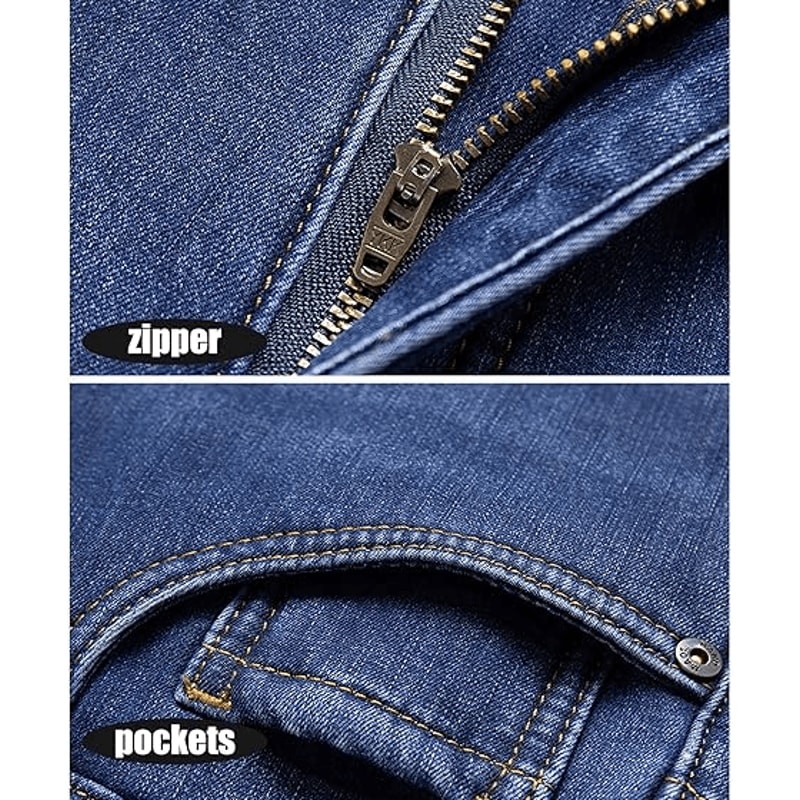 Winter Fleece Lined Denim Pants For Men Warm High Waist Straight Fit 2