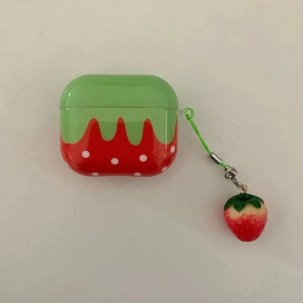 Professional High Grade Red Strawberry Series Protective Suite And Polka Dot Pattern Lanyard Case F 1