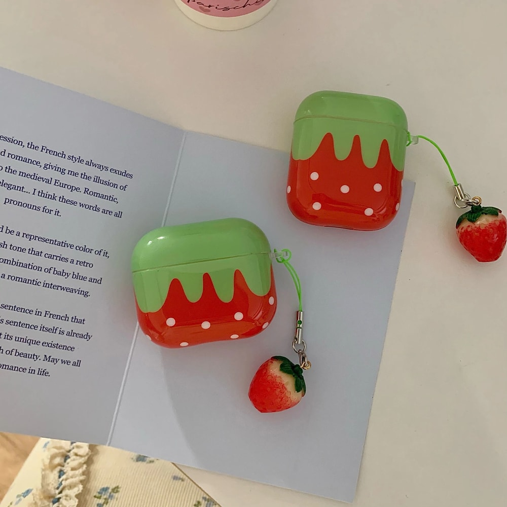 Professional High Grade Red Strawberry Series Protective Suite And Polka Dot Pattern Lanyard Case F 6