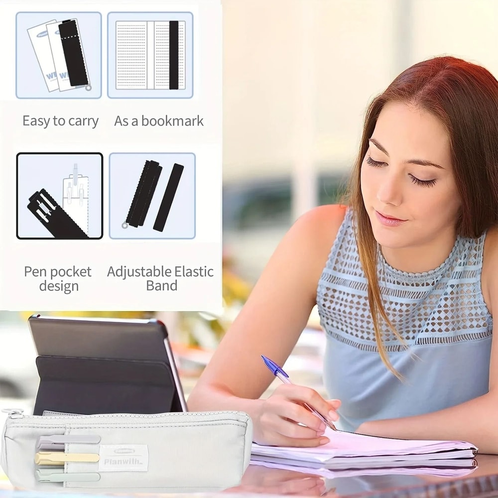 Slim Canvas Pencil Holder And Precision Notebook Interface With Adjustable Elastic Band 2