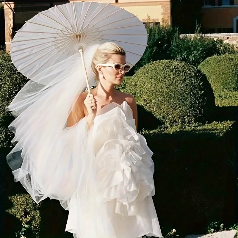 White Paper Umbrella And Handmade Traditional Chinese Bridal Sunshade Hardware 5