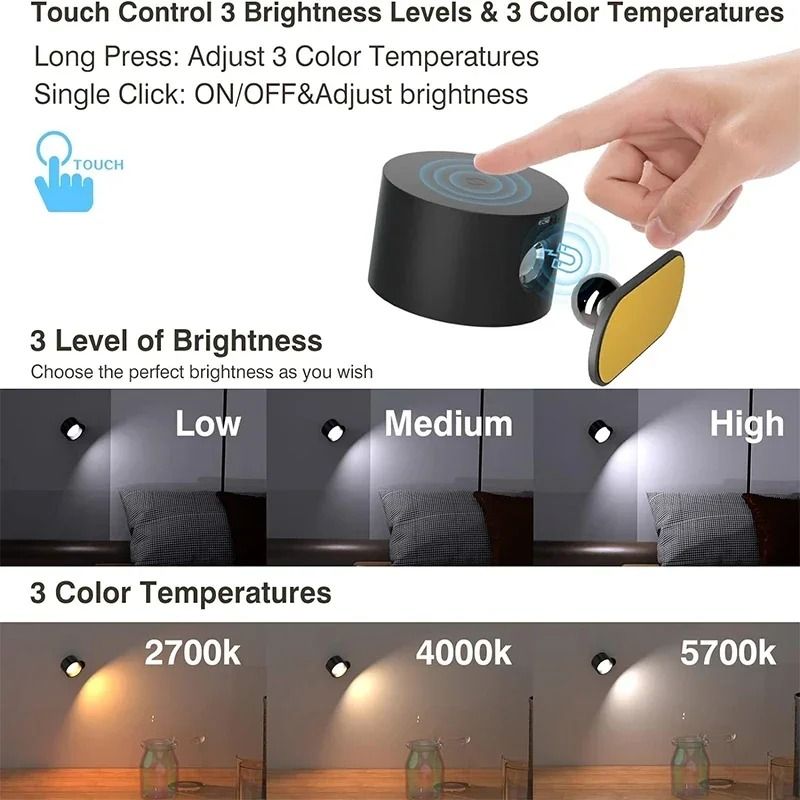 LED Smart Wall Lamp 360 Rotatable Magnetic Wireless Light 0
