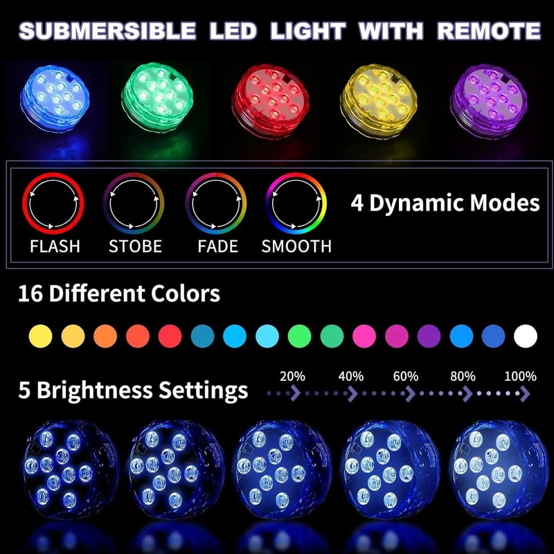 16 Colors Remote Control LED Submersible Light 2