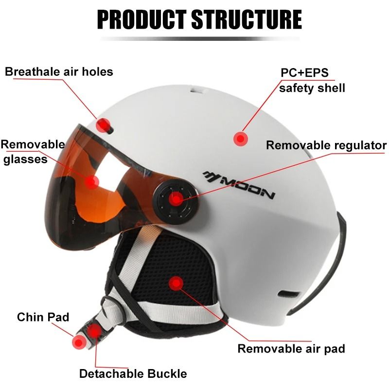 Integrally Molded PC EPS Goggles Ski Helmet 2