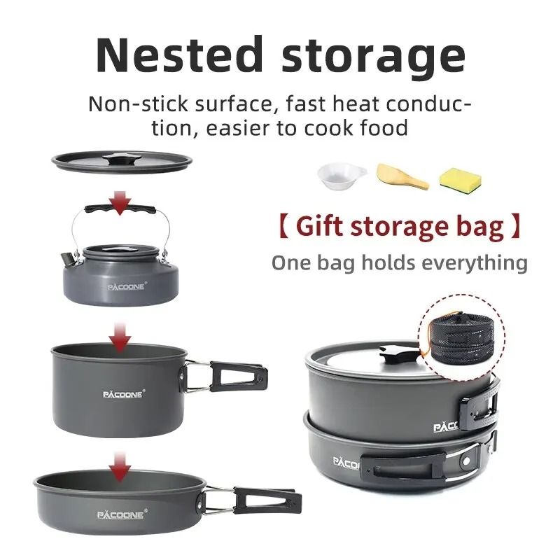 Portable Camping Cookware And Kettle Set 3