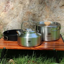 professional stainless steel camping cookware set with kettle
