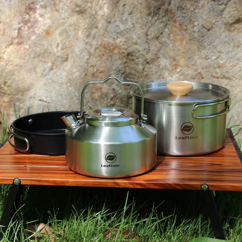 Professional Stainless Steel Camping Cookware Set With Kettle 0