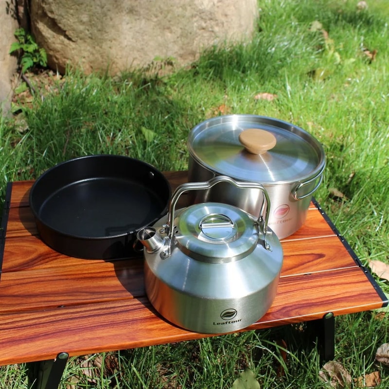 Professional Stainless Steel Camping Cookware Set With Kettle 1