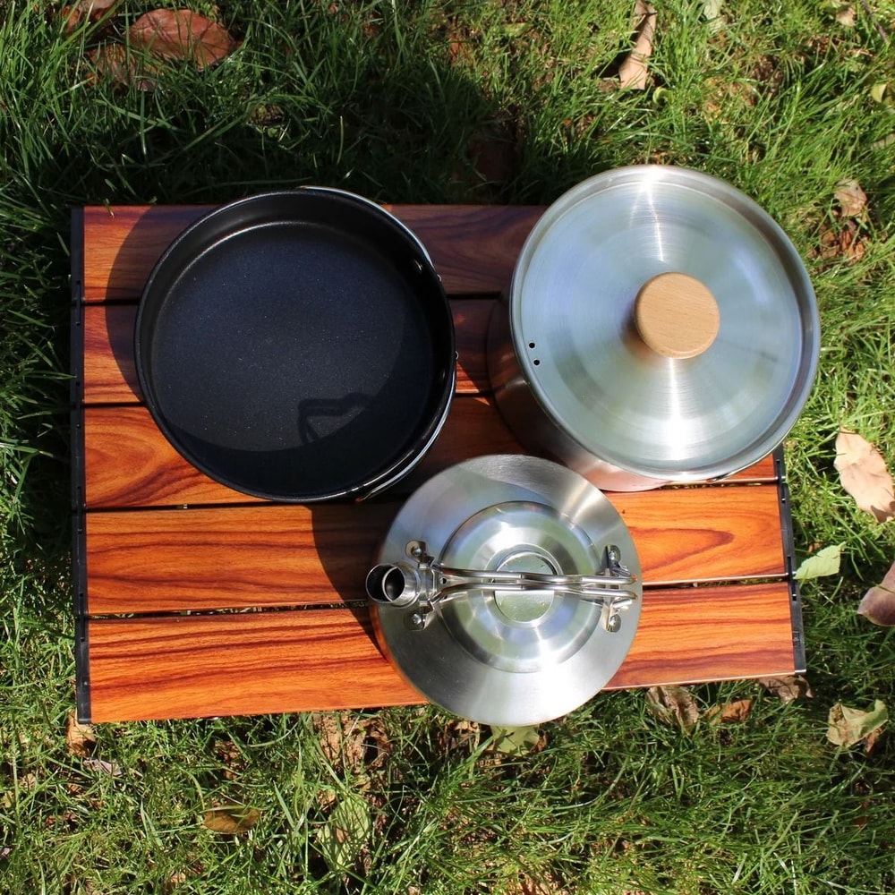 Professional Stainless Steel Camping Cookware Set With Kettle 2