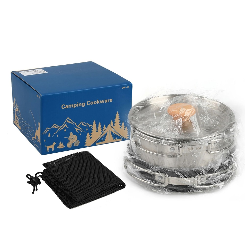 Professional Stainless Steel Camping Cookware Set With Kettle 5