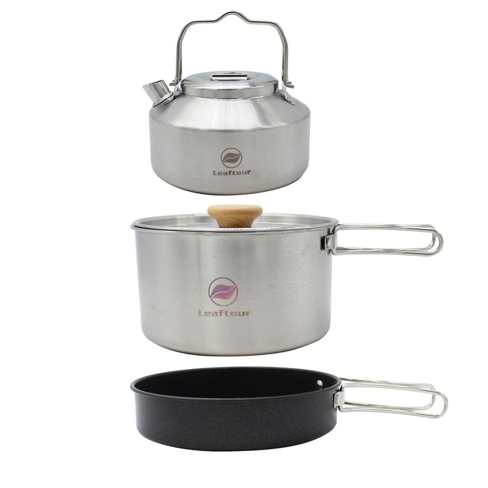 Professional Stainless Steel Camping Cookware Set With Kettle 6