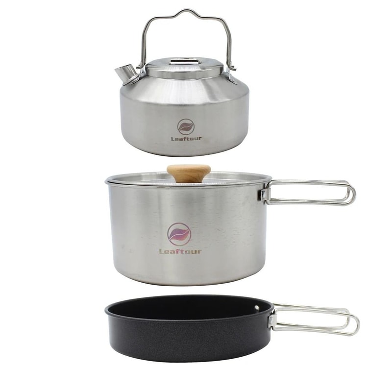 Professional Stainless Steel Camping Cookware Set With Kettle 6