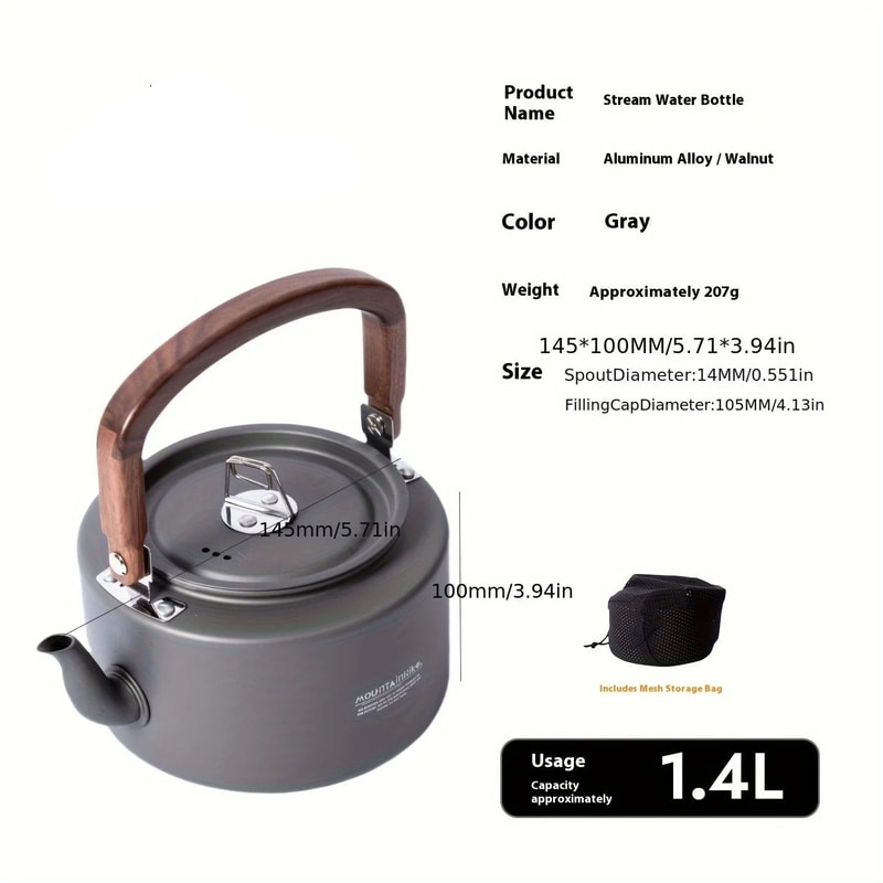 Aluminum Alloy Camping Tea Kettle With Wooden Handle 2