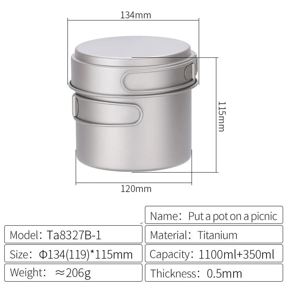 Professional Ultralight Titanium MultiSize Nesting Cookware System 6