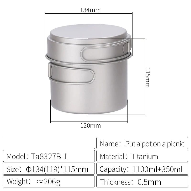 Professional Ultralight Titanium MultiSize Nesting Cookware System 6