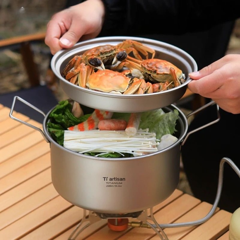 Ultralight Titanium MultiFunctional Steamer And Soup Pot System 1