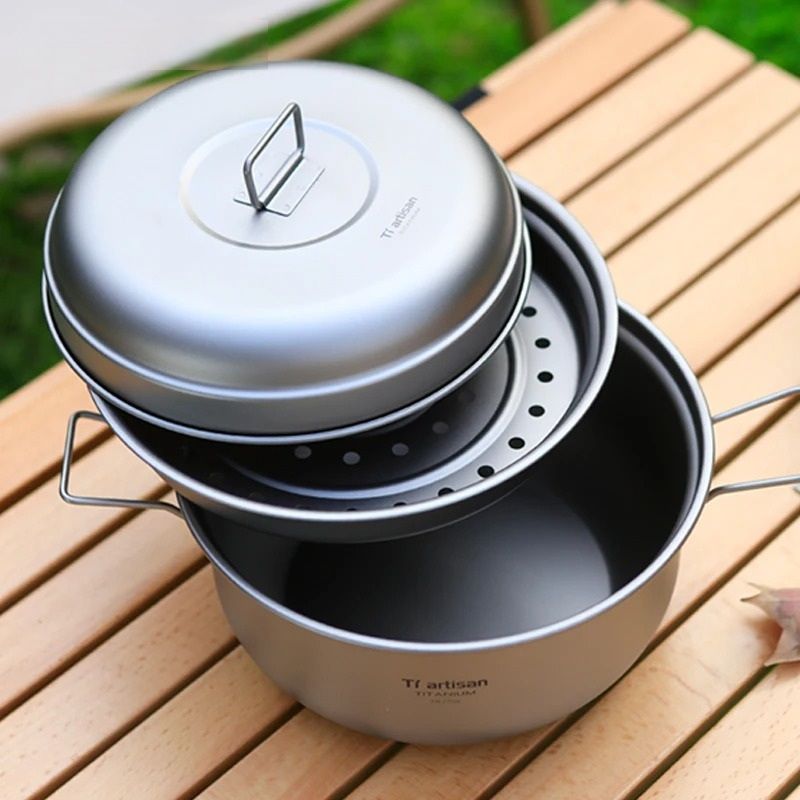 Ultralight Titanium MultiFunctional Steamer And Soup Pot System 3