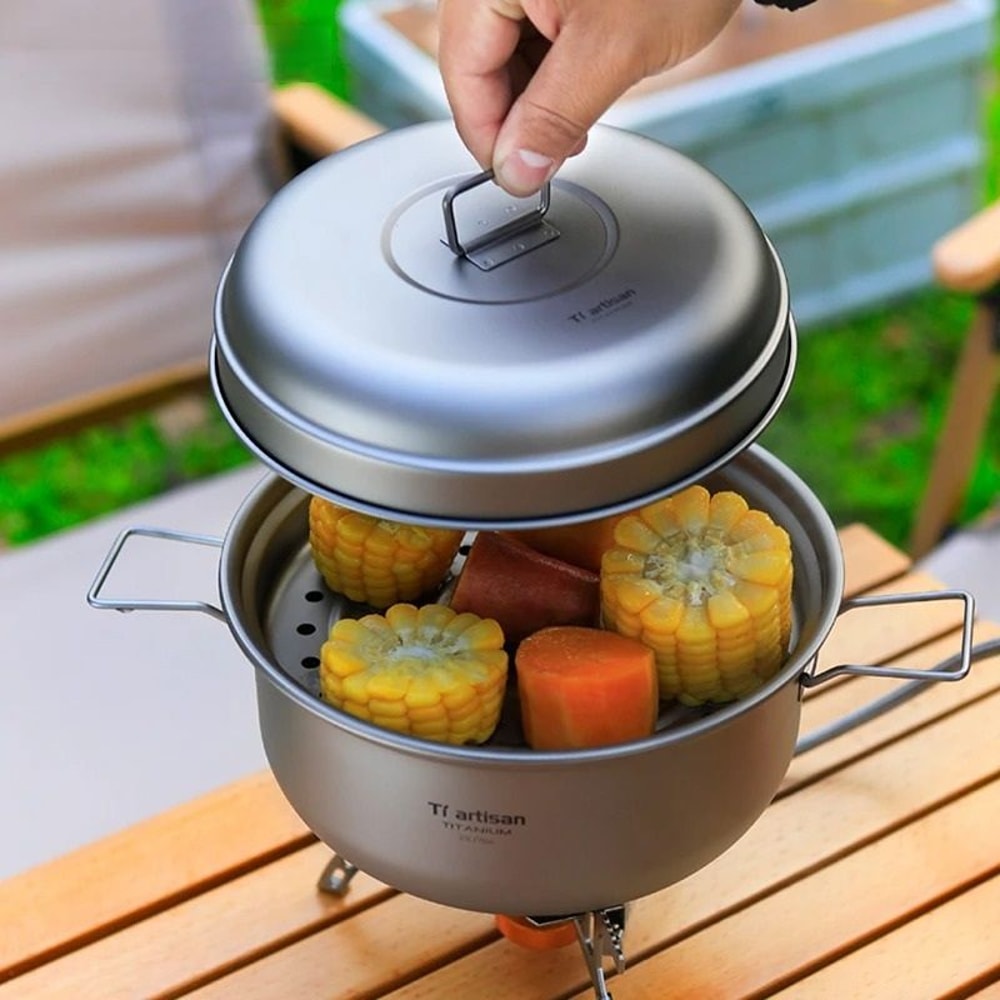 Ultralight Titanium MultiFunctional Steamer And Soup Pot System 4