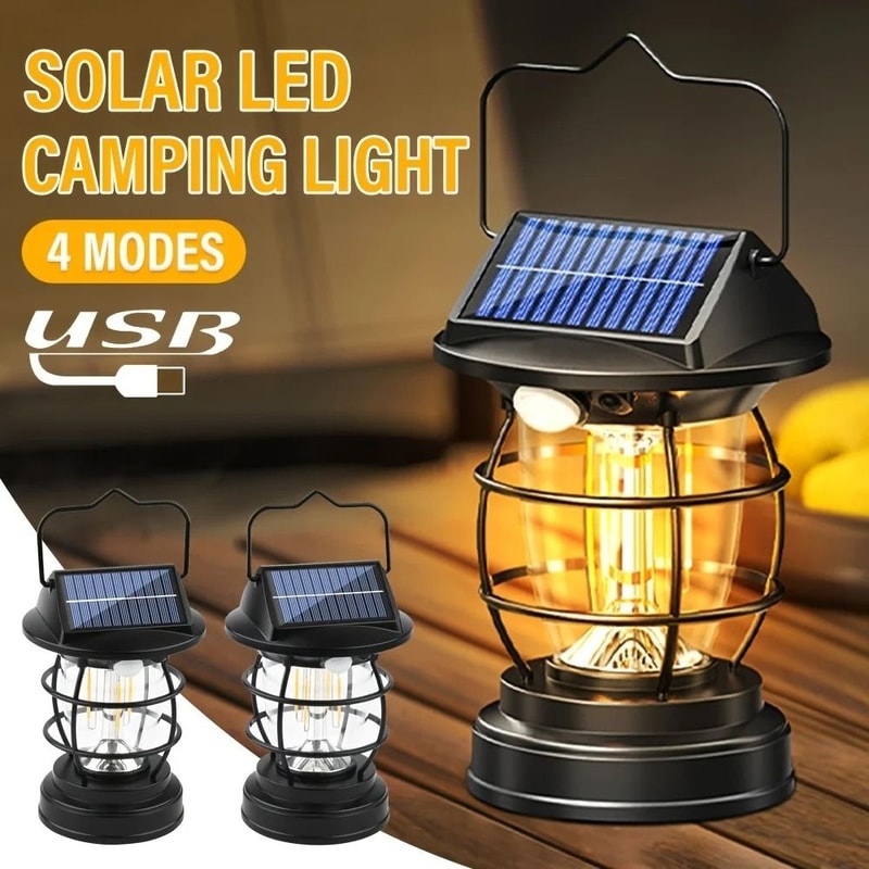 SolarPowered Retro LED Camping Lantern 0