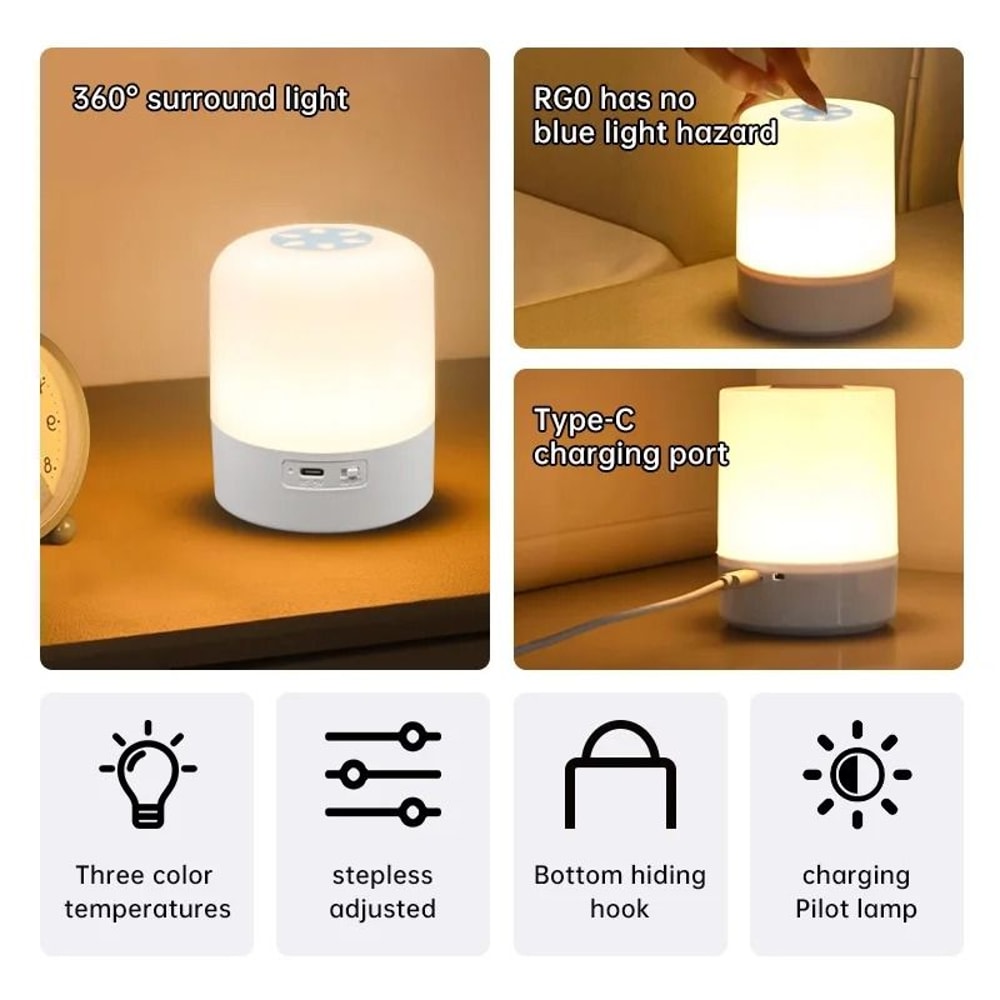 Gentle Touch Ambient Night Light Dimmable Rechargeable Bedside Lamp 3