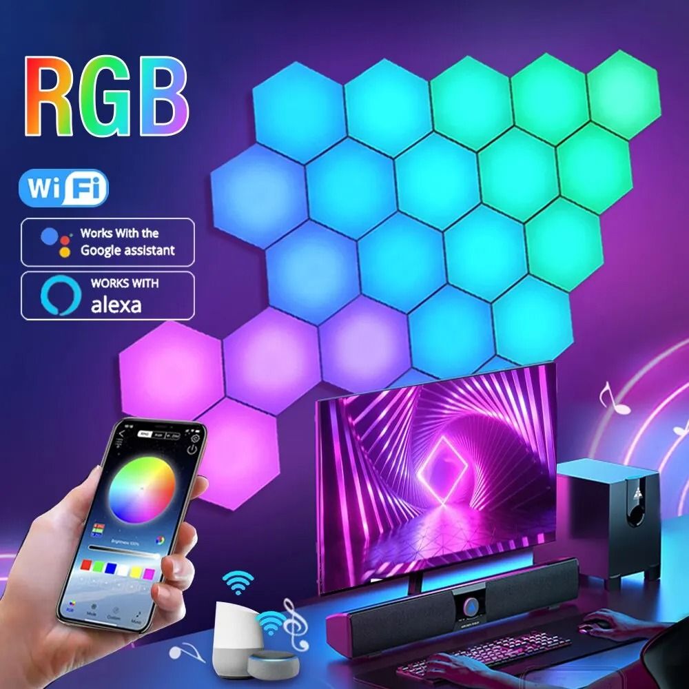 Intelligent Hexagonal RGB Wall Lamp DIY Music Rhythm Ambient Night Light 1