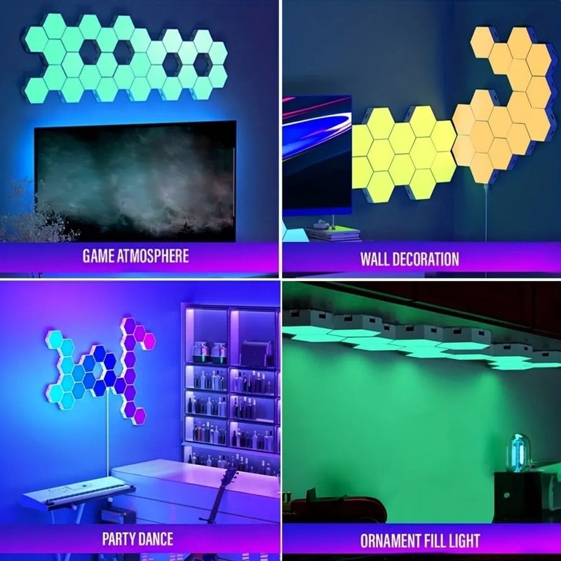 Intelligent Hexagonal RGB Wall Lamp DIY Music Rhythm Ambient Night Light 6