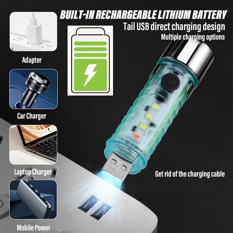 MultiFunctional Tactical Mini Flashlight Magnetic USB Rechargeable Camping Light 3