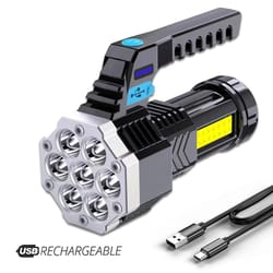 7-led high-power tactical torch – lightweight rechargeable searchlight with cob side light