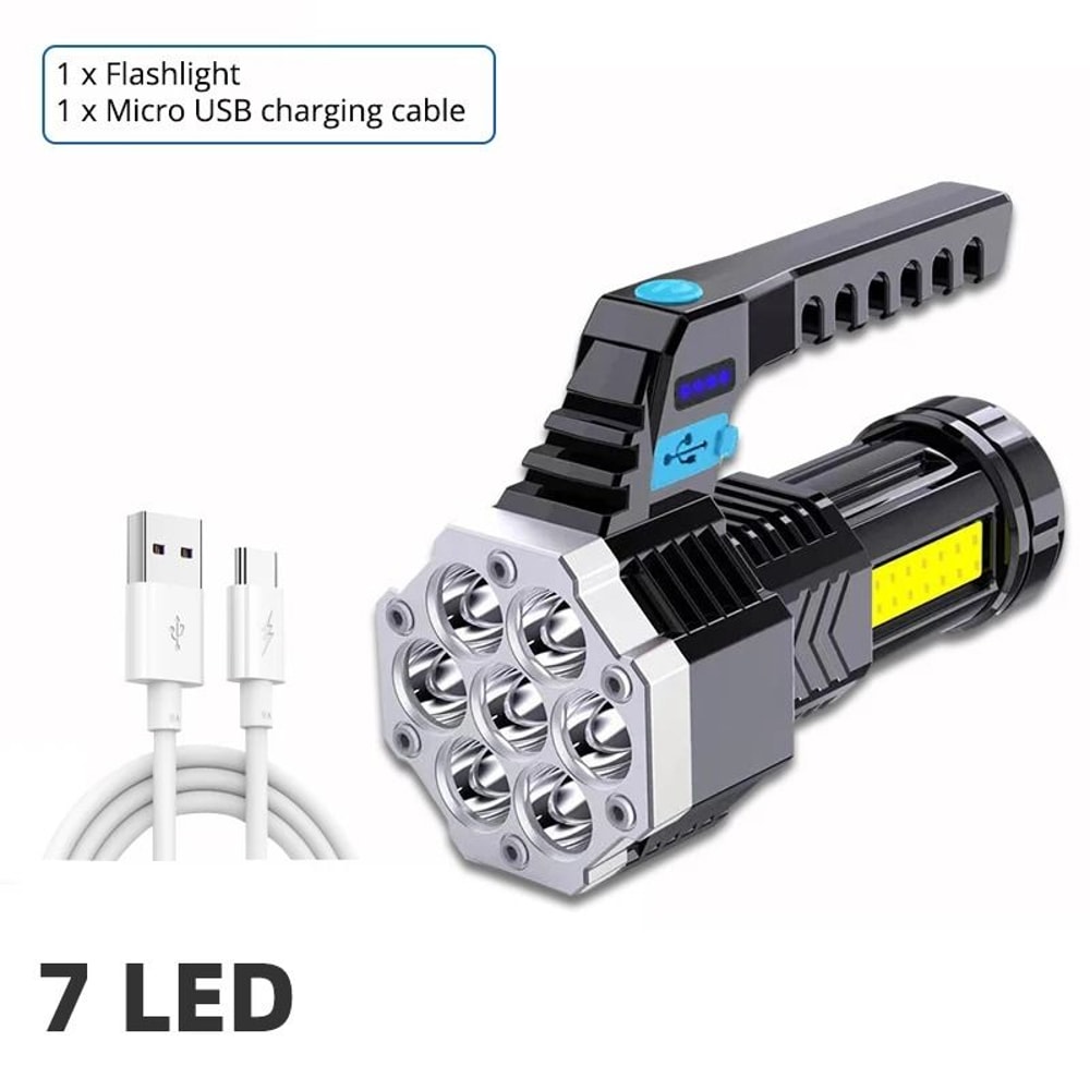 7LED HighPower Tactical Torch Lightweight Rechargeable Searchlight With COB Side Light 7