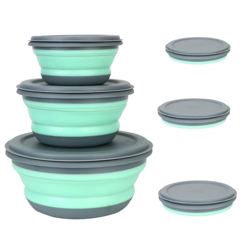 3Piece SpaceSaving Collapsible Bowl Set Airtight Portable Food Storage 0