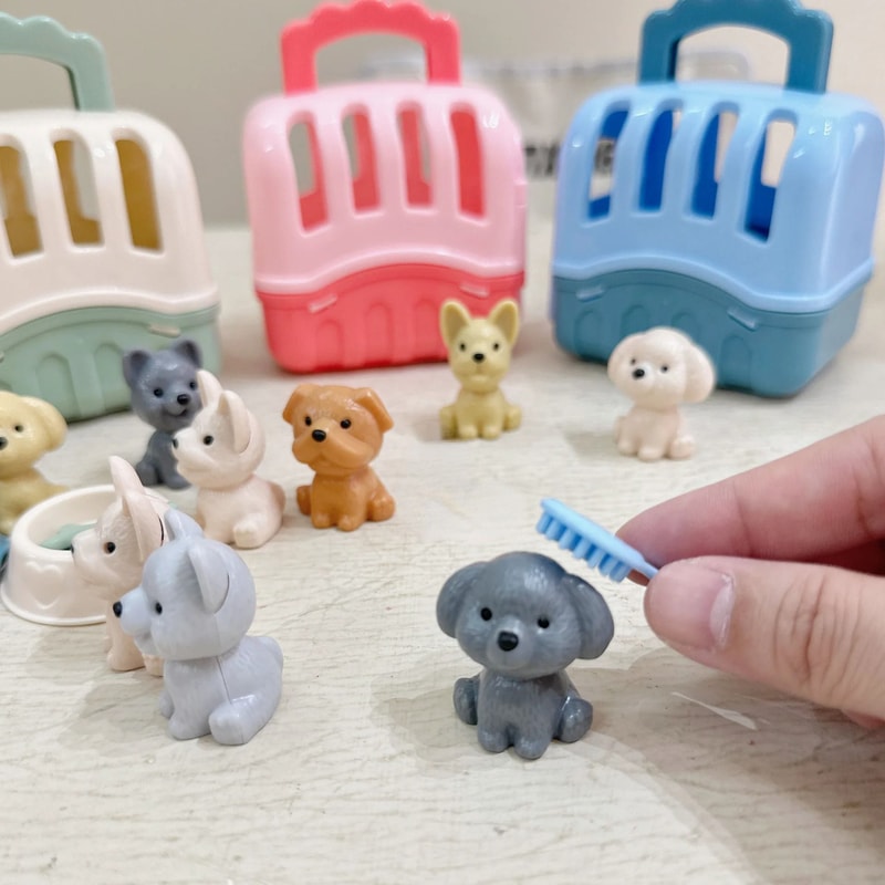 8Piece Puppy Family Play Set Miniature Pet Basket Dog Doll Collection 0
