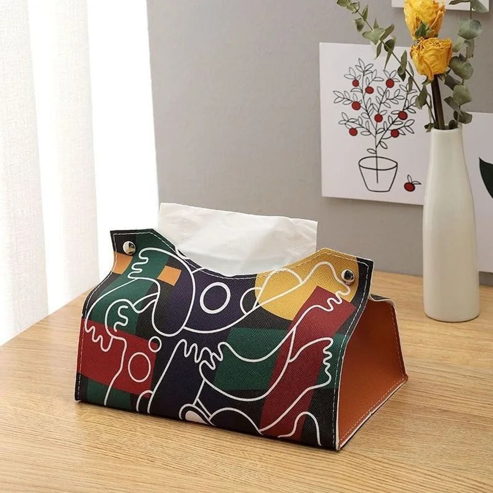 Minimalist PU Leather Tissue Box Cover Elegant Home Office Organizer 6
