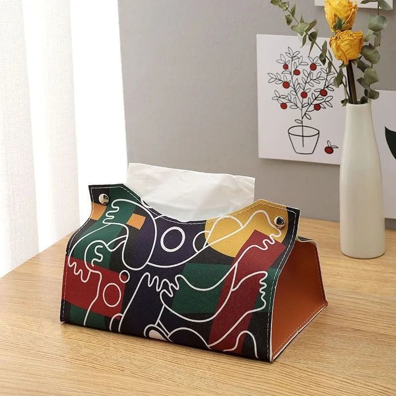 Minimalist PU Leather Tissue Box Cover Elegant Home Office Organizer 6
