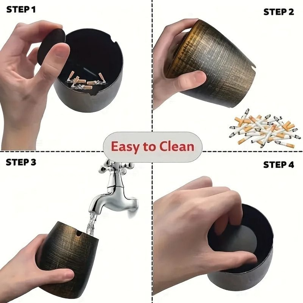 VintageInspired Windproof Metal Ashtray Odorless Smokeless Design For Home Office 3