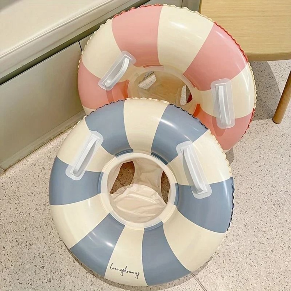 Vintage Striped Inflatable Swimming Ring Durable PVC Pool Float With Handles For Kids 0