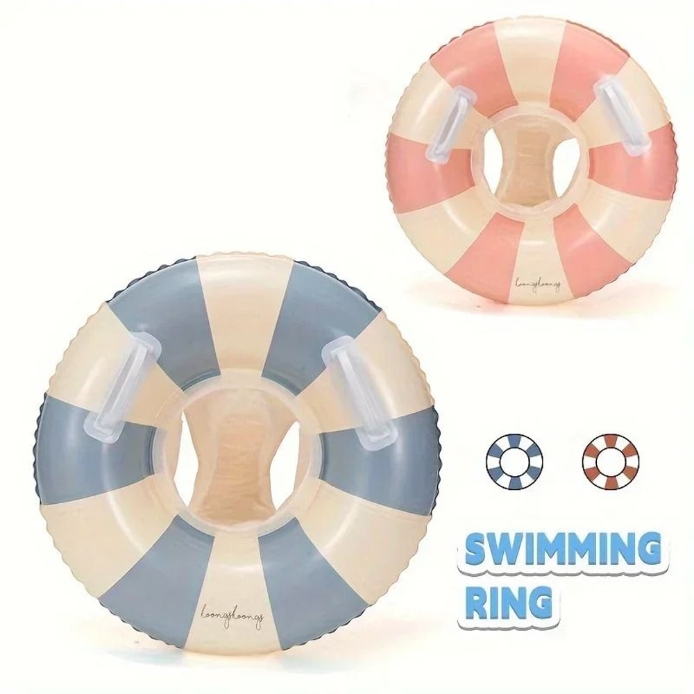 Vintage Striped Inflatable Swimming Ring Durable PVC Pool Float With Handles For Kids 1