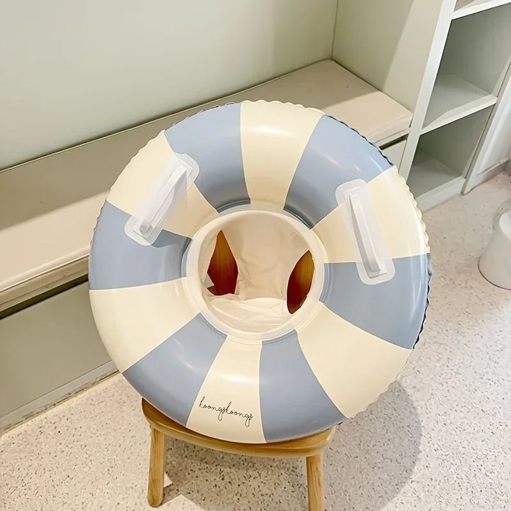 Vintage Striped Inflatable Swimming Ring Durable PVC Pool Float With Handles For Kids 3