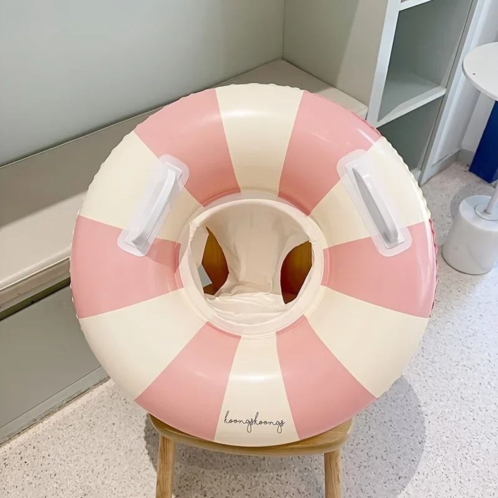 Vintage Striped Inflatable Swimming Ring Durable PVC Pool Float With Handles For Kids 4