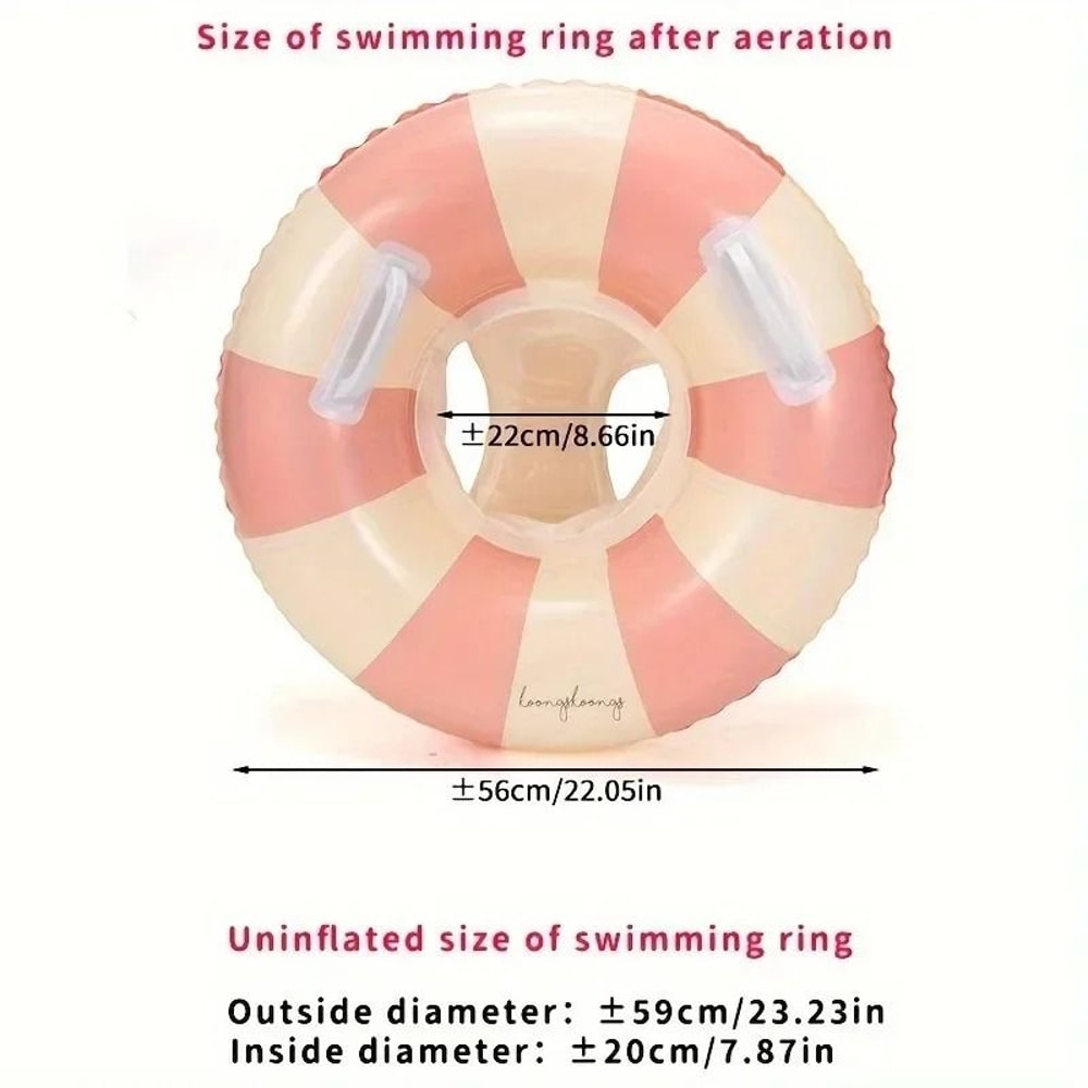 Vintage Striped Inflatable Swimming Ring Durable PVC Pool Float With Handles For Kids 7