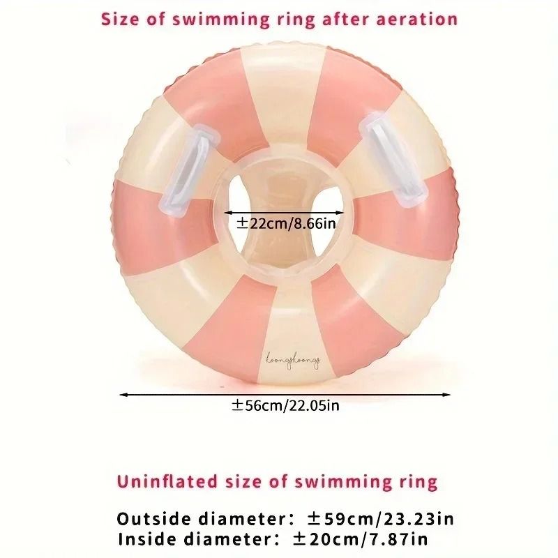 Vintage Striped Inflatable Swimming Ring Durable PVC Pool Float With Handles For Kids 7