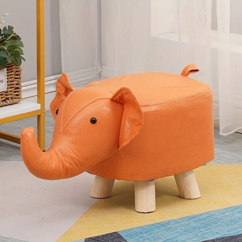 Creative Elephant Stool Solid Wood TechCloth Animal Footrest For Children 0