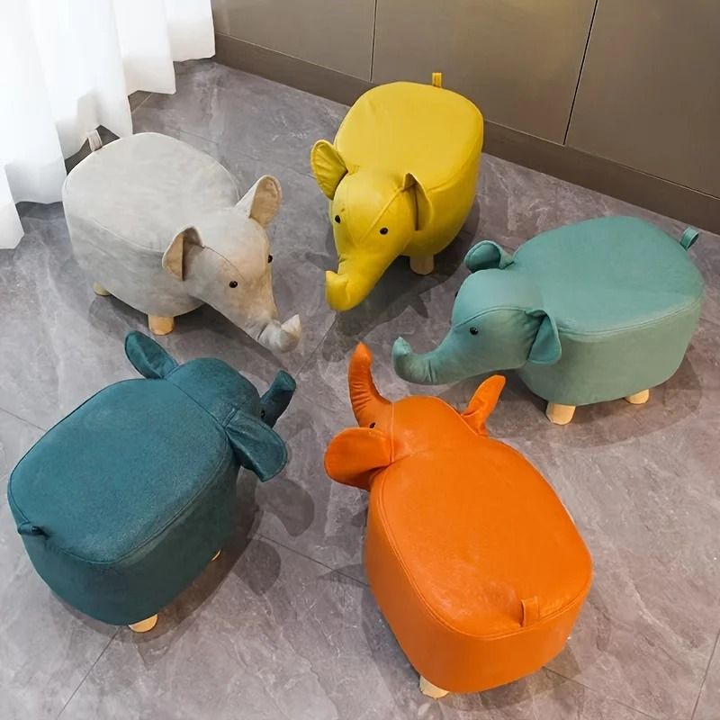Creative Elephant Stool Solid Wood TechCloth Animal Footrest For Children 1