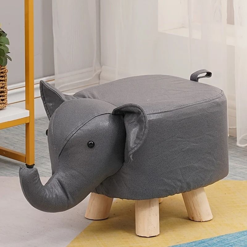 Creative Elephant Stool Solid Wood TechCloth Animal Footrest For Children 2