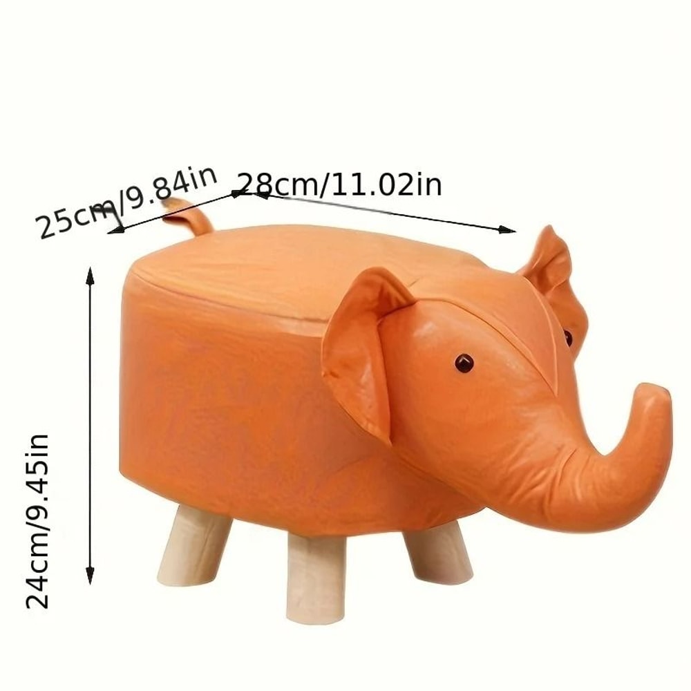 Creative Elephant Stool Solid Wood TechCloth Animal Footrest For Children 4