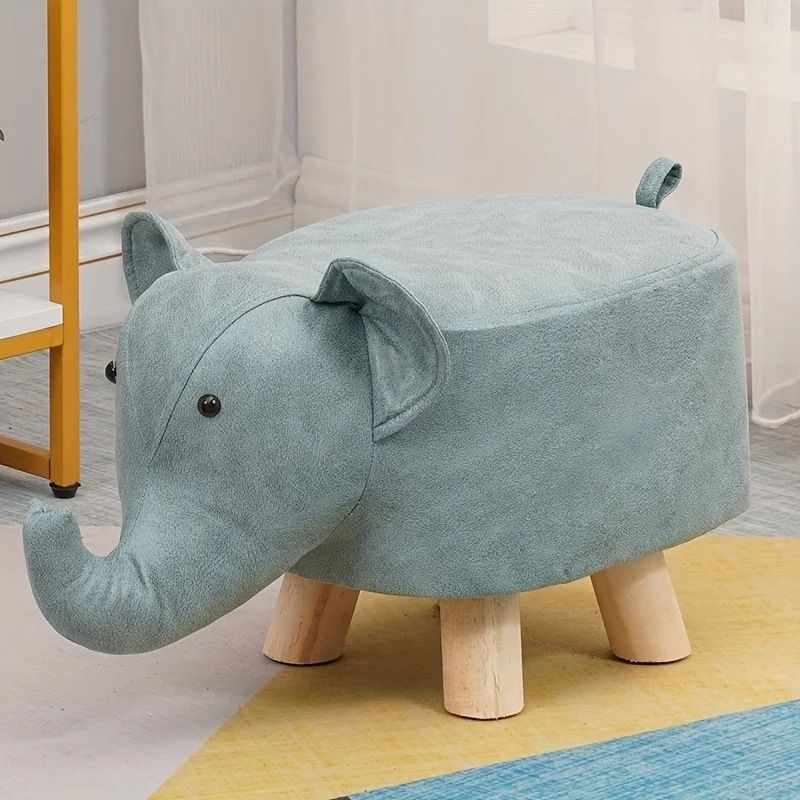 Creative Elephant Stool Solid Wood TechCloth Animal Footrest For Children 5
