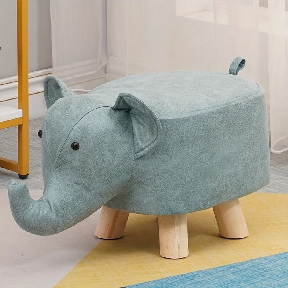 Creative Elephant Stool Solid Wood TechCloth Animal Footrest For Children 6