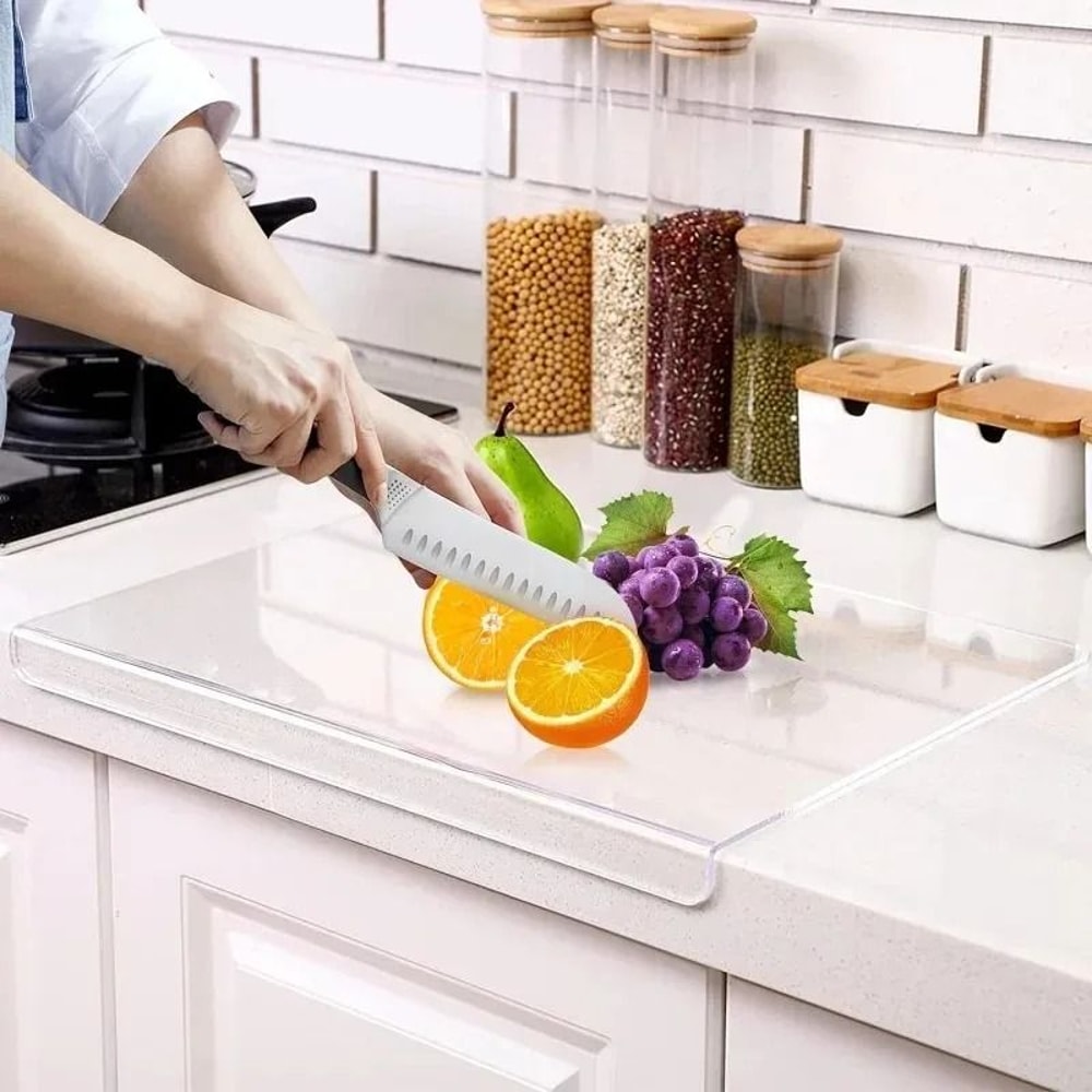 Acrylic Cutting Board With Counter Lip Transparent NonSlip Countertop Protector 2